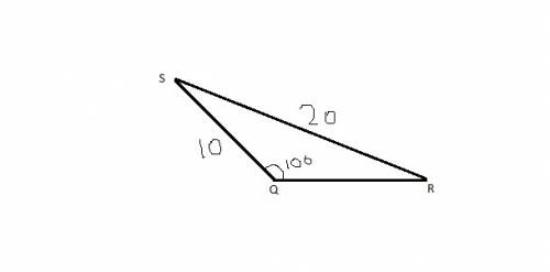 What is the measure of angle r shown below, given r = 10, q = 20, and q = 100°?  round the answer to