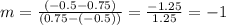m= \frac{(-0.5-0.75) }{(0.75-(-0.5))} = \frac{-1.25}{1.25} = -1