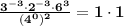 \mathbf{ \frac{3^{-3} \cdot 2^{-3} \cdot 6^3}{(4^0)^2} =  1 \cdot 1 }