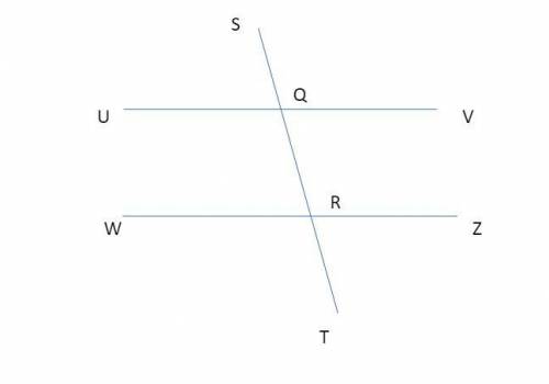 Use the figure to answer the question that follows:  segments uv and wz are parallel with line st in