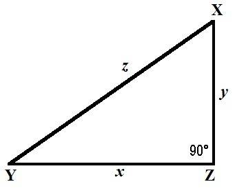 In triangle xyz, z2 = x2 + y2. triangle xyz has sides x, qy, z opposite to the corresponding vertice