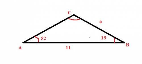 In △abc, m∠a=52°, c=11, and m∠b=19°. find a to the nearest tenth.