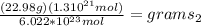 \frac{(22.98g)(1.3&10^{21}mol)}{6.022*10^{23}mol}=grams_2
