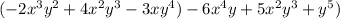 (-2x^{3}y^{2}+4x^{2}y^{3}-3xy^{4})-6x^{4}y+5x^{2}y^{3}+y^{5})