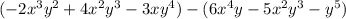 (-2x^{3}y^{2}+4x^{2}y^{3}-3xy^{4})-(6x^{4}y-5x^{2}y^{3}-y^{5})