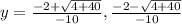 y=\frac{-2+\sqrt{4+40}}{-10},\frac{-2-\sqrt{4+40}}{-10}