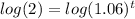 log(2)=log(1.06)^{t}