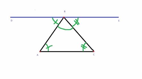 Triangle abc is shown below:  triangle abc. line passes through points d, b, and e  given:  δabc pro