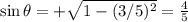 \sin \theta = + \sqrt{1 - (3/5)^2} = \frac 4 5
