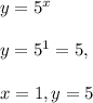 y=5^{x}&#10;\\ \\y=5^{1}=5,&#10;\\ \\x=1, y=5