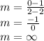 m=\frac{0-1}{2-2}\\m=\frac{-1}{0}\\m=\infty