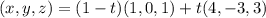 (x,y,z) = (1-t)(1,0,1) + t(4,-3,3)