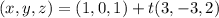 (x,y,z) = (1,0,1) + t(3,-3,2)