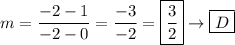 m=\dfrac{-2-1}{-2-0}=\dfrac{-3}{-2}=\boxed{\dfrac{3}{2}}\to\boxed{D}