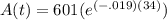 A(t)=601(e^{(-.019)(34)})