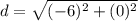 d=\sqrt{(-6)^{2}+(0)^{2}}
