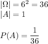 |\Omega|=6^2=36\\&#10;|A|=1\\\\&#10;P(A)=\dfrac{1}{36}