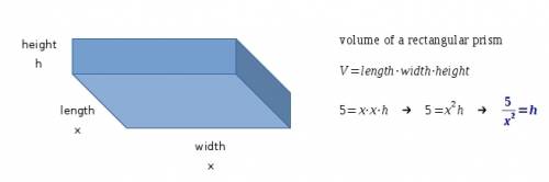 If the volume of an open box with a square base is 5 cubic feet, write the surface area, s, of the b
