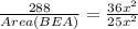 \frac{288}{Area(BEA)}=\frac{36x^2}{25x^2}
