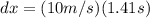 dx = (10m/s)(1.41s)