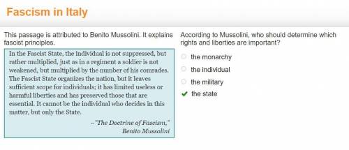 According to mussolini, who should determine which rights and liberties are important?