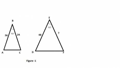 Use the information below to find ef such that abc ~ def. ab = 36, bc = 24, de = 48, b= 110 angle e