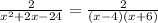\frac{2}{x^2 + 2x - 24} = \frac{2}{(x-4)(x+6)}