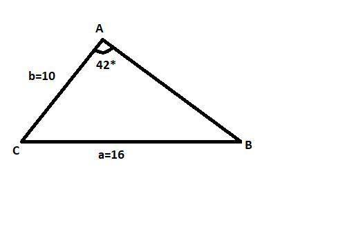 In triangle abc, bc = a = 16, ac = b = 10, and m angle a = 42°. which equation can you use to find m