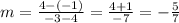 m=\frac{4-(-1)}{-3-4}= \frac{4+1}{-7} =-\frac{5}{7}