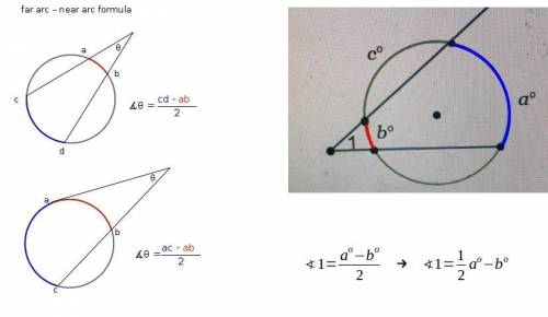 Which formula would be used to find the measure of angle 1?  1/2 (aº + bº). 1/2(a-cº). 1/2 (b° +cº).