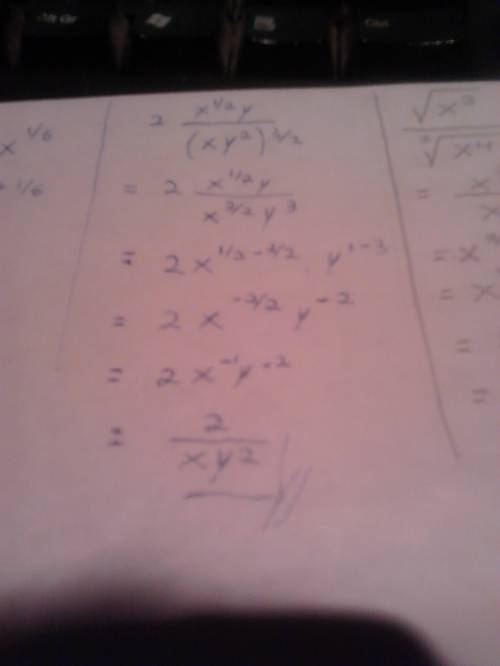 Simplify with positive exponents no radicals. show all work!  2: (-27/8) 4/3 3:  x^-2/3 x x^1/64: (2