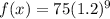 f(x)=75(1.2)^9