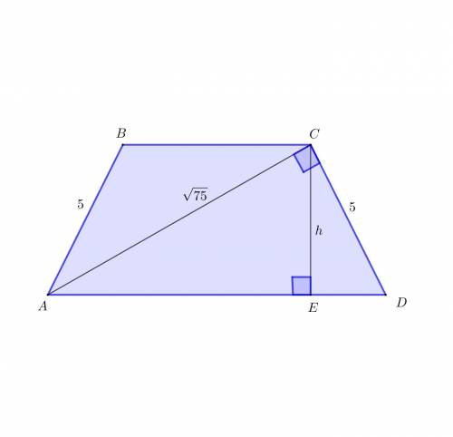 Given:  abcd is a trapezoid, ac ⊥ cd ab = cd, ac=the square root of 75 , ab = 5 find:  aabcd