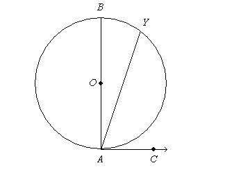 15. if m arc by = 40 degrees, what is m angle yac? the figure is not drawn to scale.