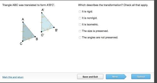 Triangle abc was translated to form a’b’c’. which describes the transformation? check all that appl