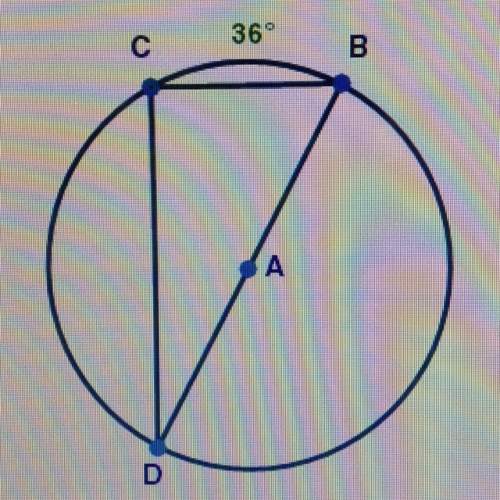 In circle a shown below, bc is a diameter and the measure of cb is 36 degrees:  w
