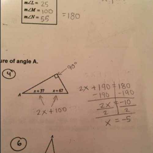 Angles in a triangle: i did common like terms: 2x+190=180. i solved it and got -10. i checked my a