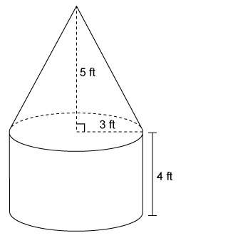 The figure is made up of a cylinder and a cone. what is the exact volume of the figure? enter your