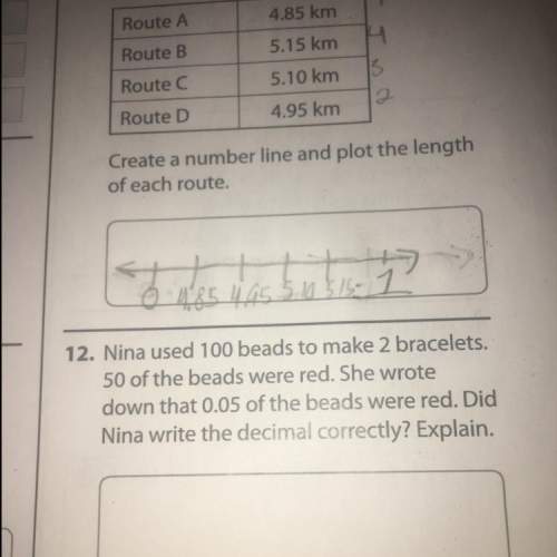 Nina used 200 beads to make 2 bracelets. 50 of the beads were red. she wrote down that 0.05 of the b