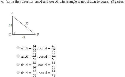 Write the ratios for sin a and cos a. the triangle is not drawn to scale