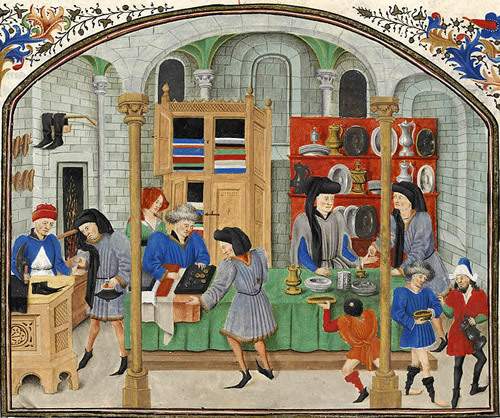 Public domain ethics, politics, and culture, a 15th century painting of a market in the nether