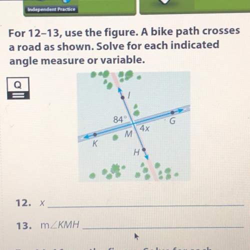 For 12-13, use the figure. a bike path crosses a road as shown. solve for each indicated angle or va