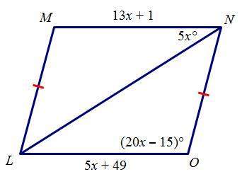Find the value of x that makes triangle lmn congruent to triangle nol by sss. a. 1 b. 2.3 c.6 d.7
