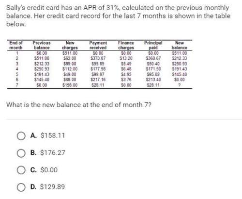 Sally's credit card has an apr of 31%, calculated on the previous monthly balance. her credit card r