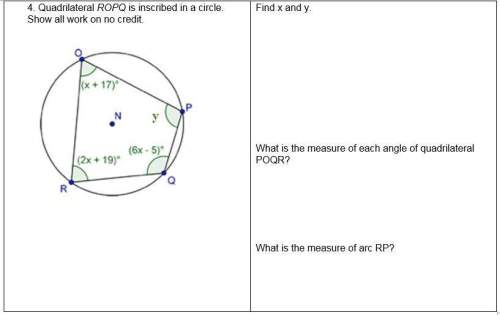 Quadrilateral ropq is inscribed in a circle