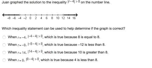 Juan graphed the solution to the inequality |r-4| &gt; 8 on the number line.