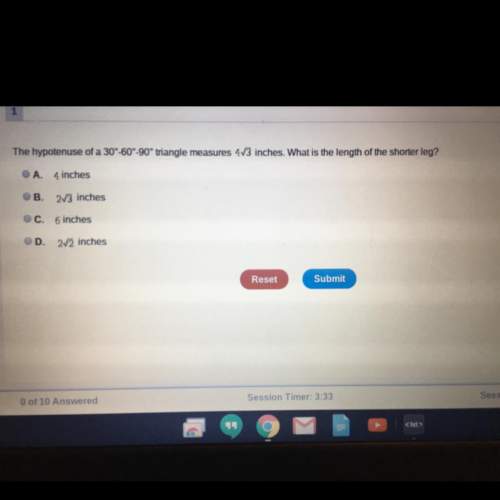 The hypotenuse of a 30o-60o-90o triangle measures 4 square 3 inches. what is the length of the short