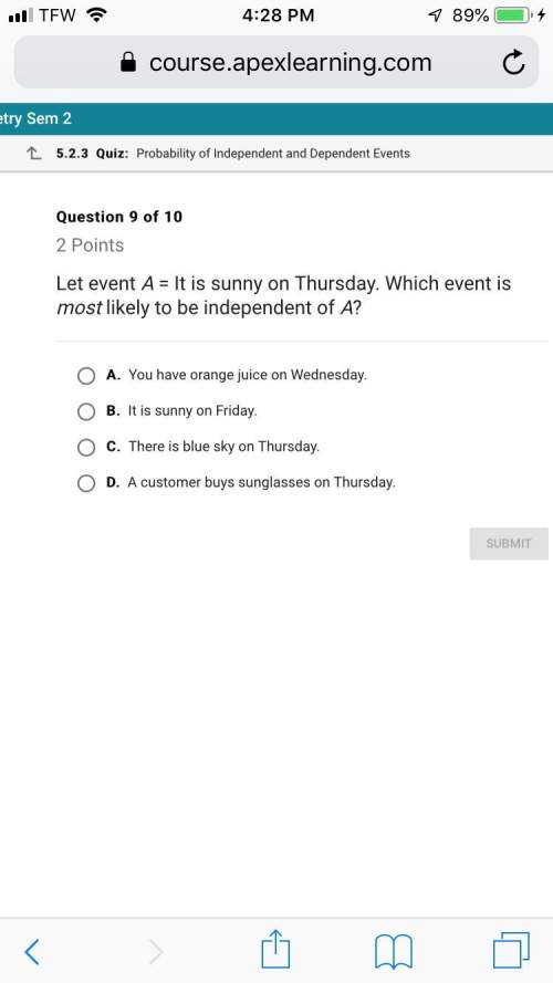 Let event a = it is sunny on thursday. which event is most likely to be independent of a