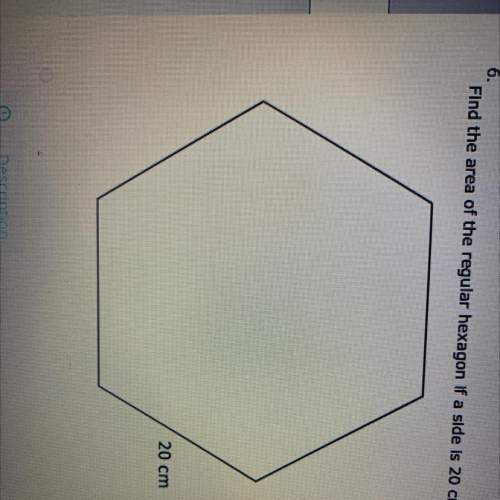 Find the area of the regular hexagon if a side is 20 cm. round to the nearest whole number. a.