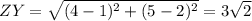 ZY= \sqrt{(4-1)^2+(5-2)^2} =3\sqrt{2}
